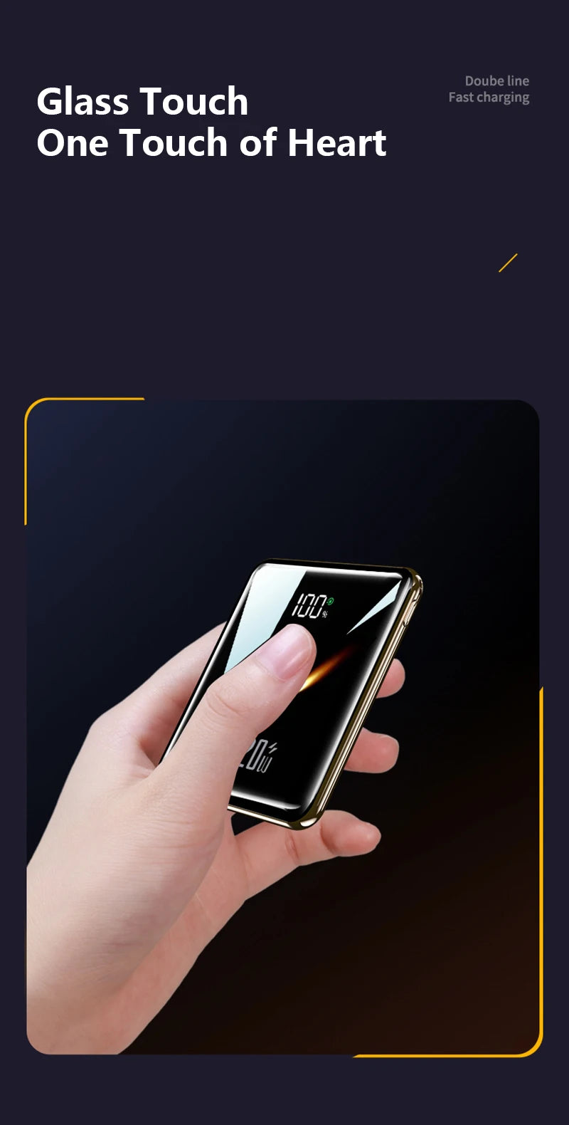 Hand holding a smartphone with a glass touch screen on a dark background