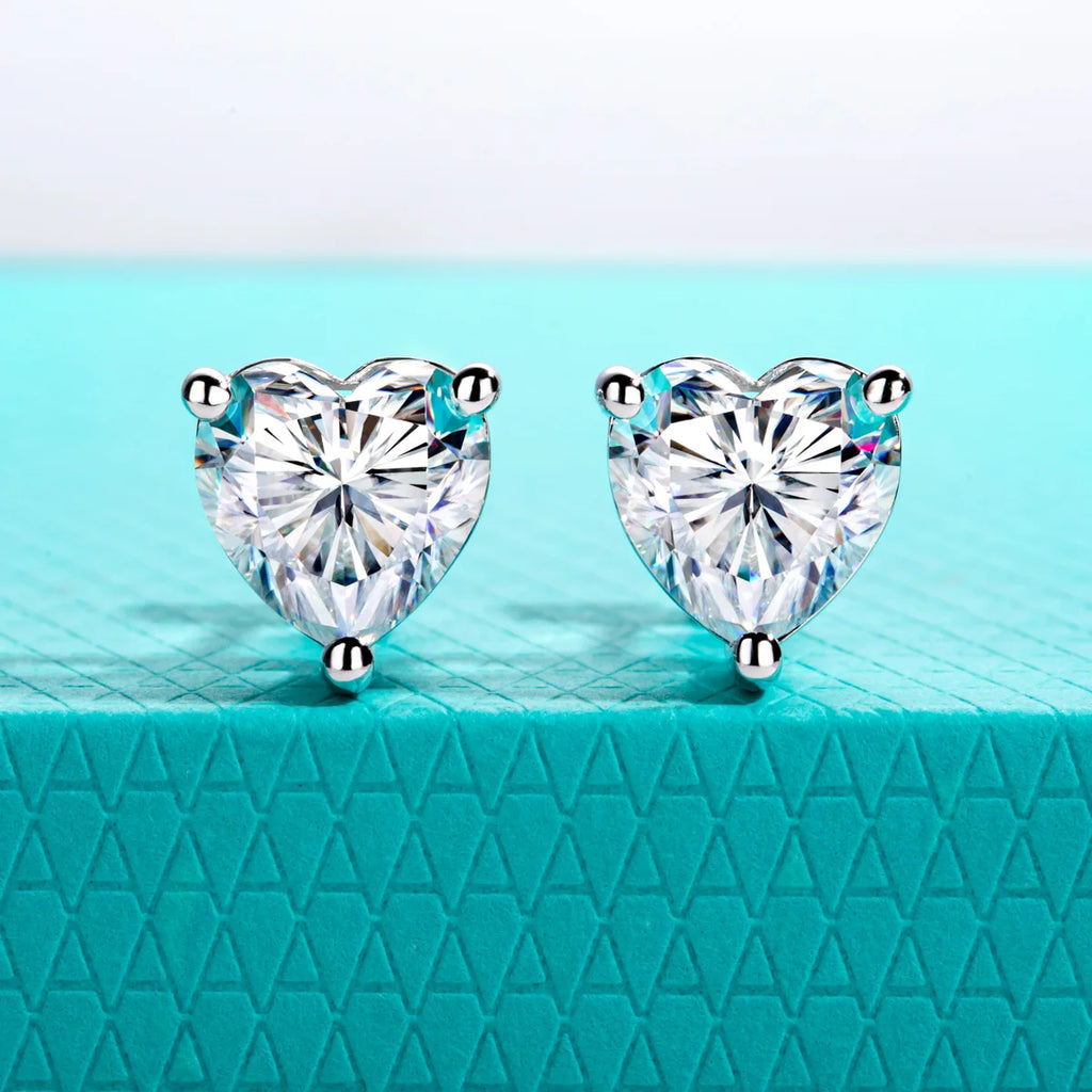 Heart Moissanite Stud Earrings - 925 Sterling Silver