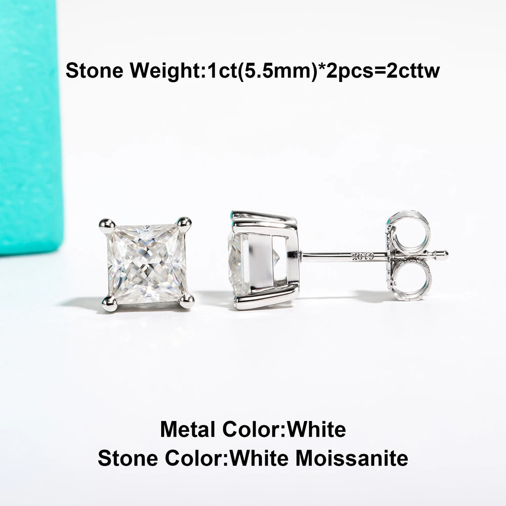 Princess Cut Moissanite Stud Earrings - 10K Gold Post