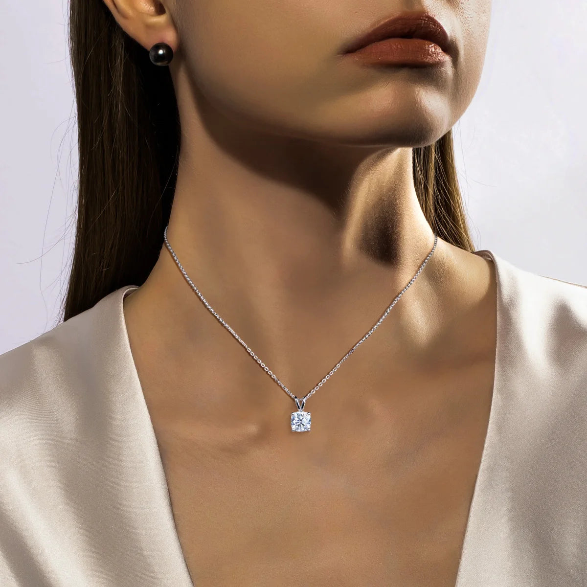 Cushion Cut Moissanite Pendant Necklace - 925 Sterling Silver D Color