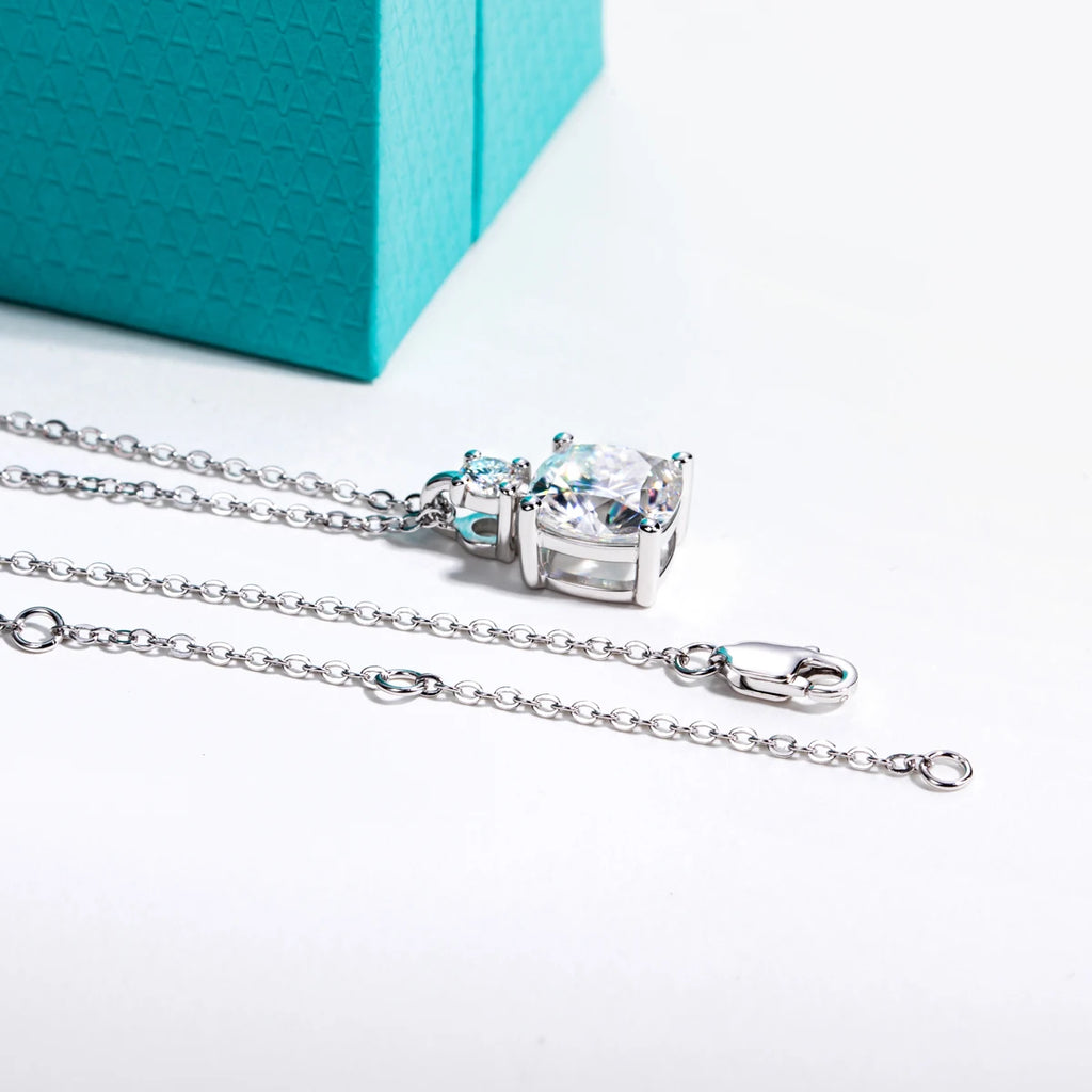 Cushion Cut Moissanite Pendant Necklace - 925 Sterling Silver D Color
