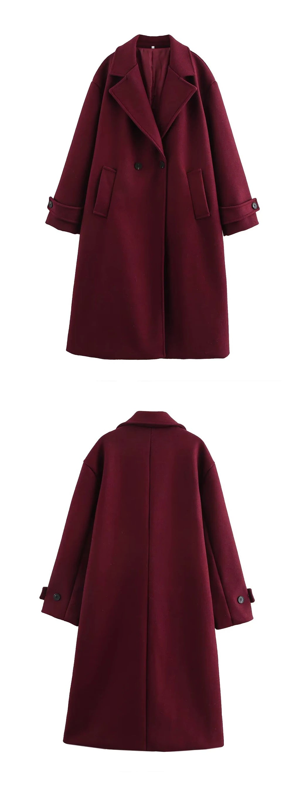 Maroon coat shown from two angles on a white background with text 'More Colors Available'.