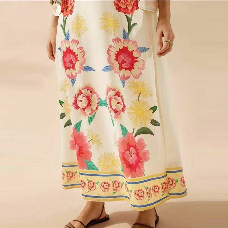 Floral dress with colorful flowers on a plain background