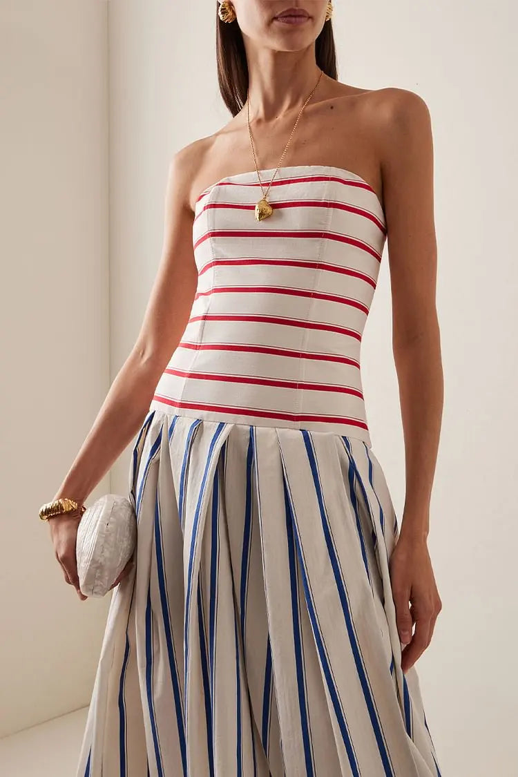 Striped Print Off-Shoulder Sling Maxi Dress