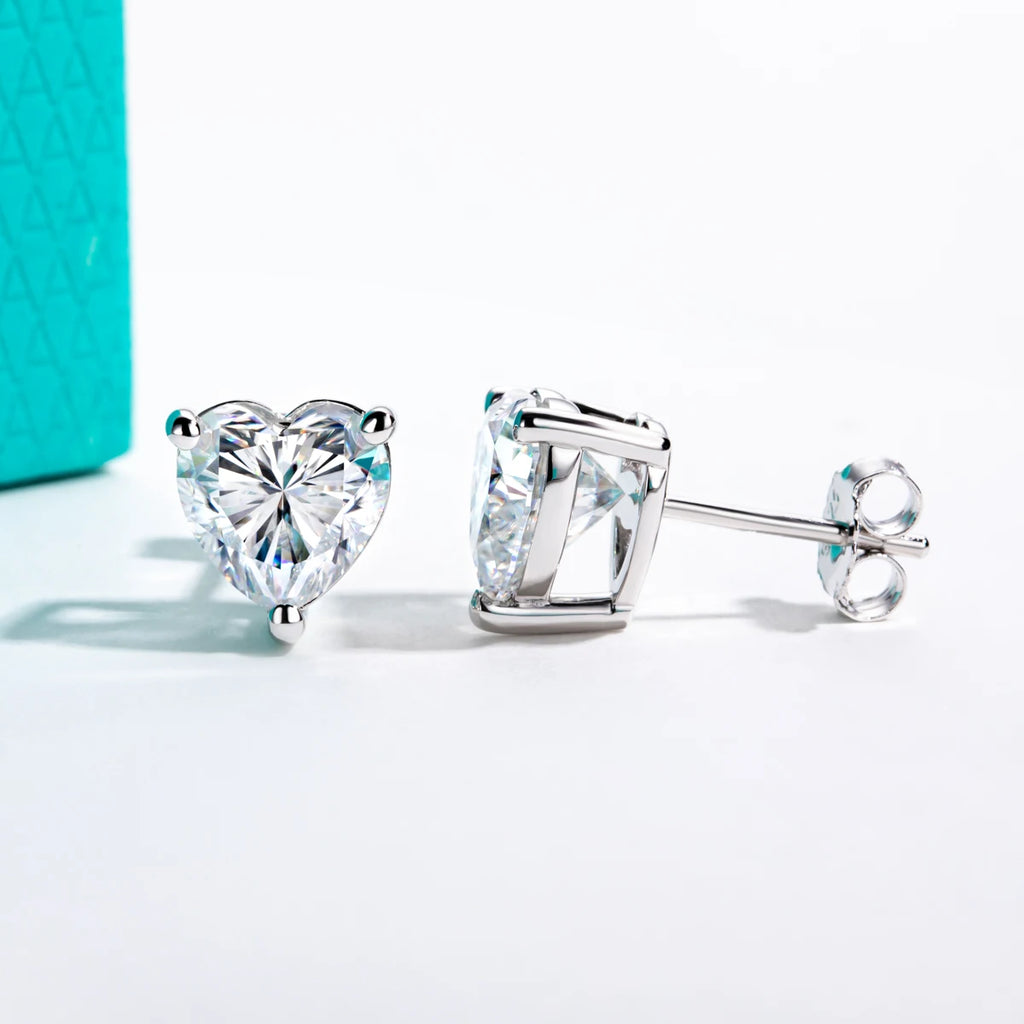 Heart Moissanite Stud Earrings - 925 Sterling Silver