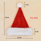 Red Santa hat with white trim and measurements on a beige background