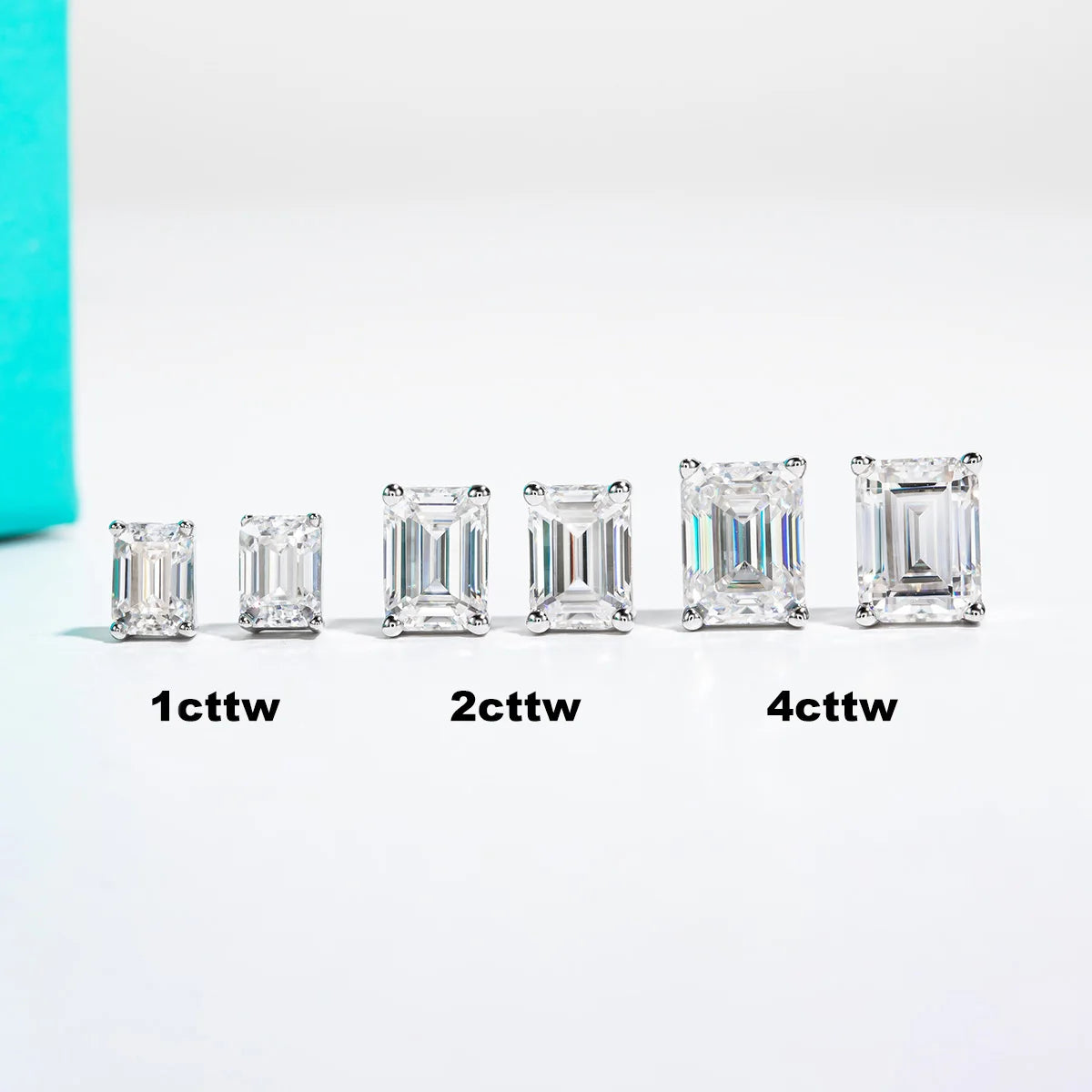 Emerald Cut Moissanite Stud Earrings - 10K Gold Post