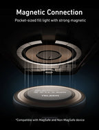 Pocket-sized fill light with strong magnetic connection on a dark background, featuring the brand 'Telesin'.