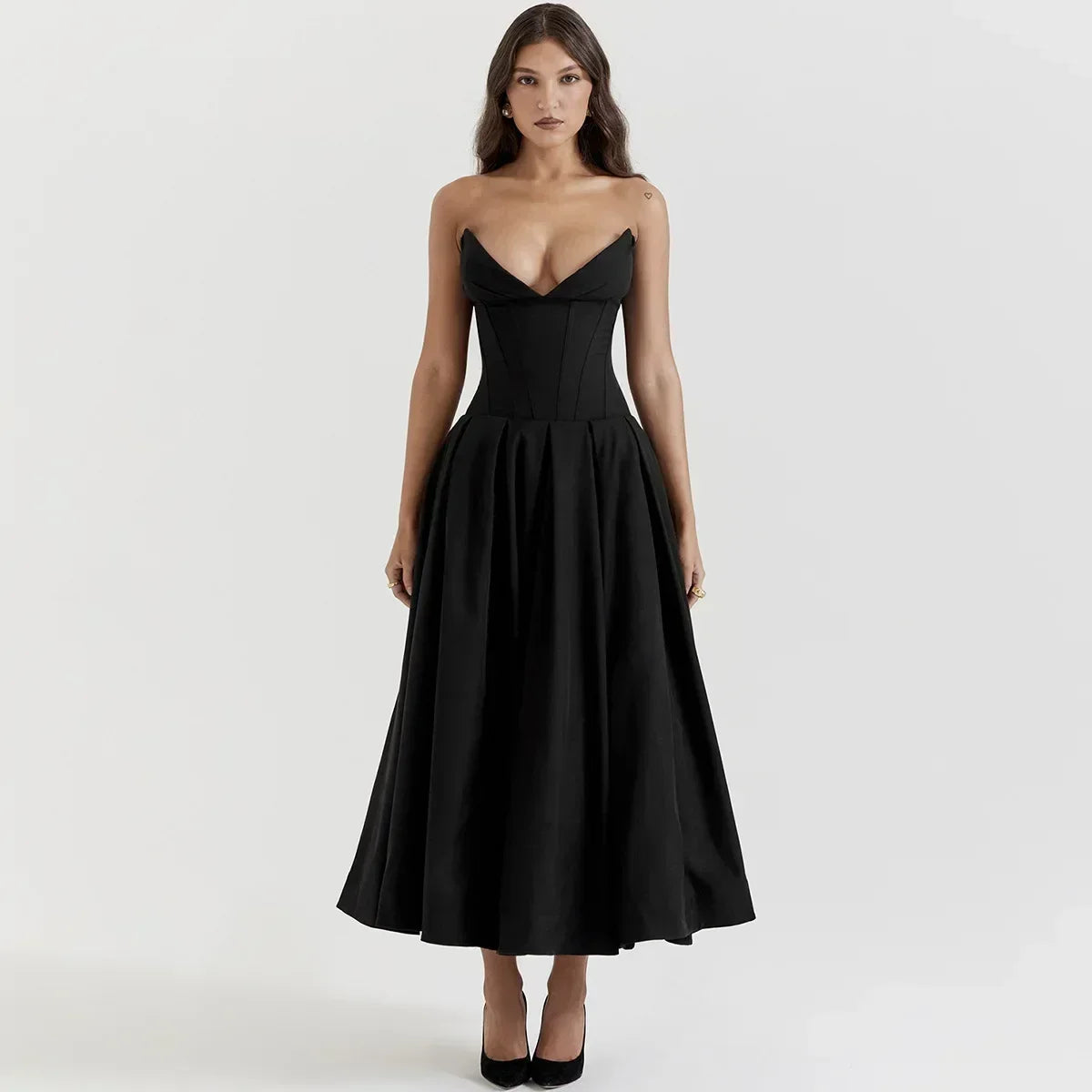 Strapless Corset Midi Dress - Cottagecore Style