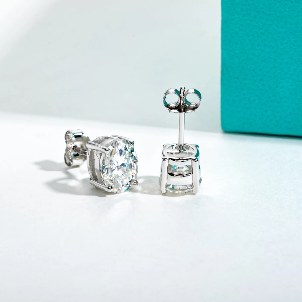 Oval Cut Moissanite Stud Earrings - 10K Gold Post