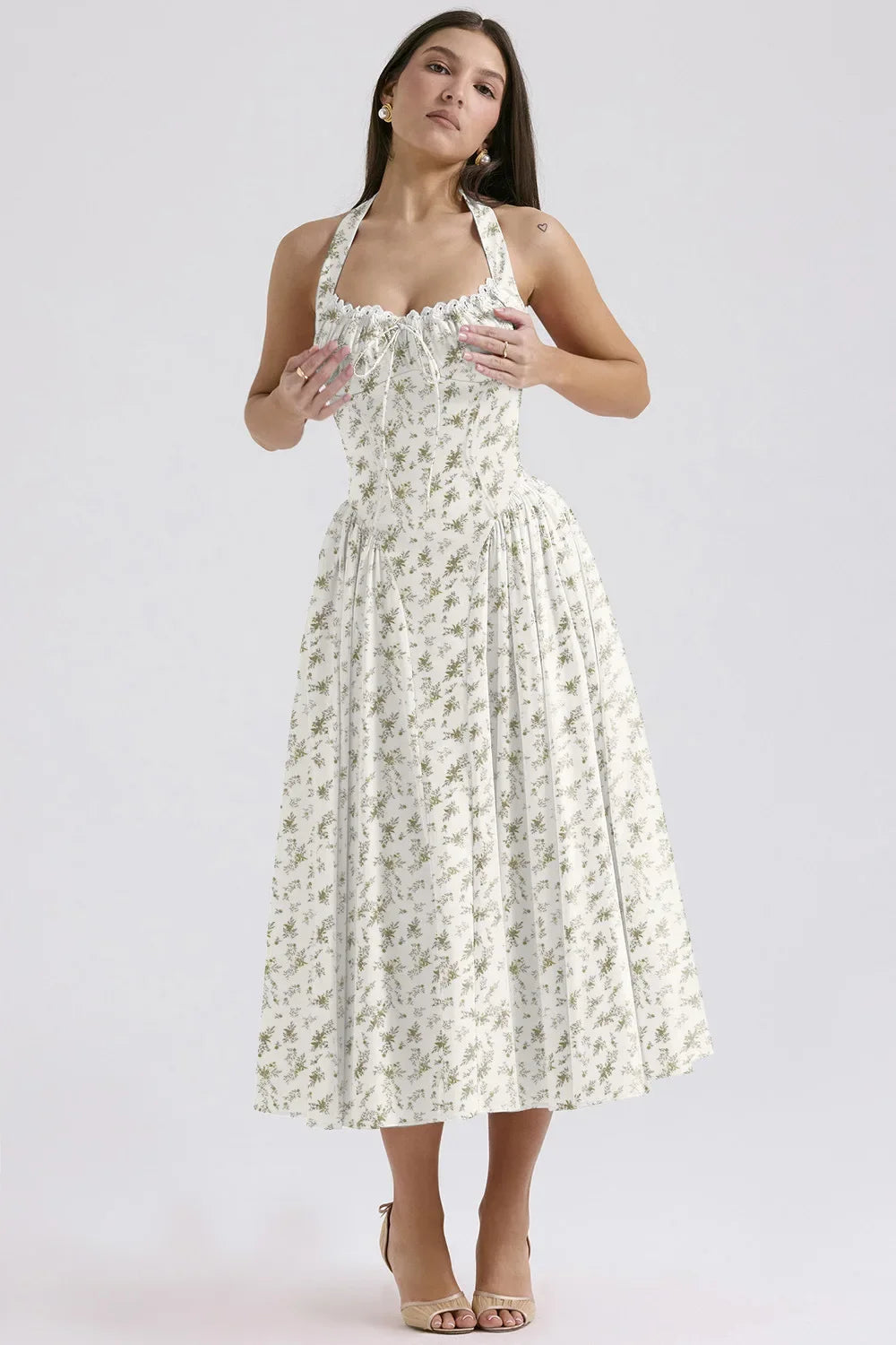 Halter Neck Lace Dress - Cottagecore Style