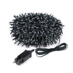 String of Christmas lights with a power plug on a white background