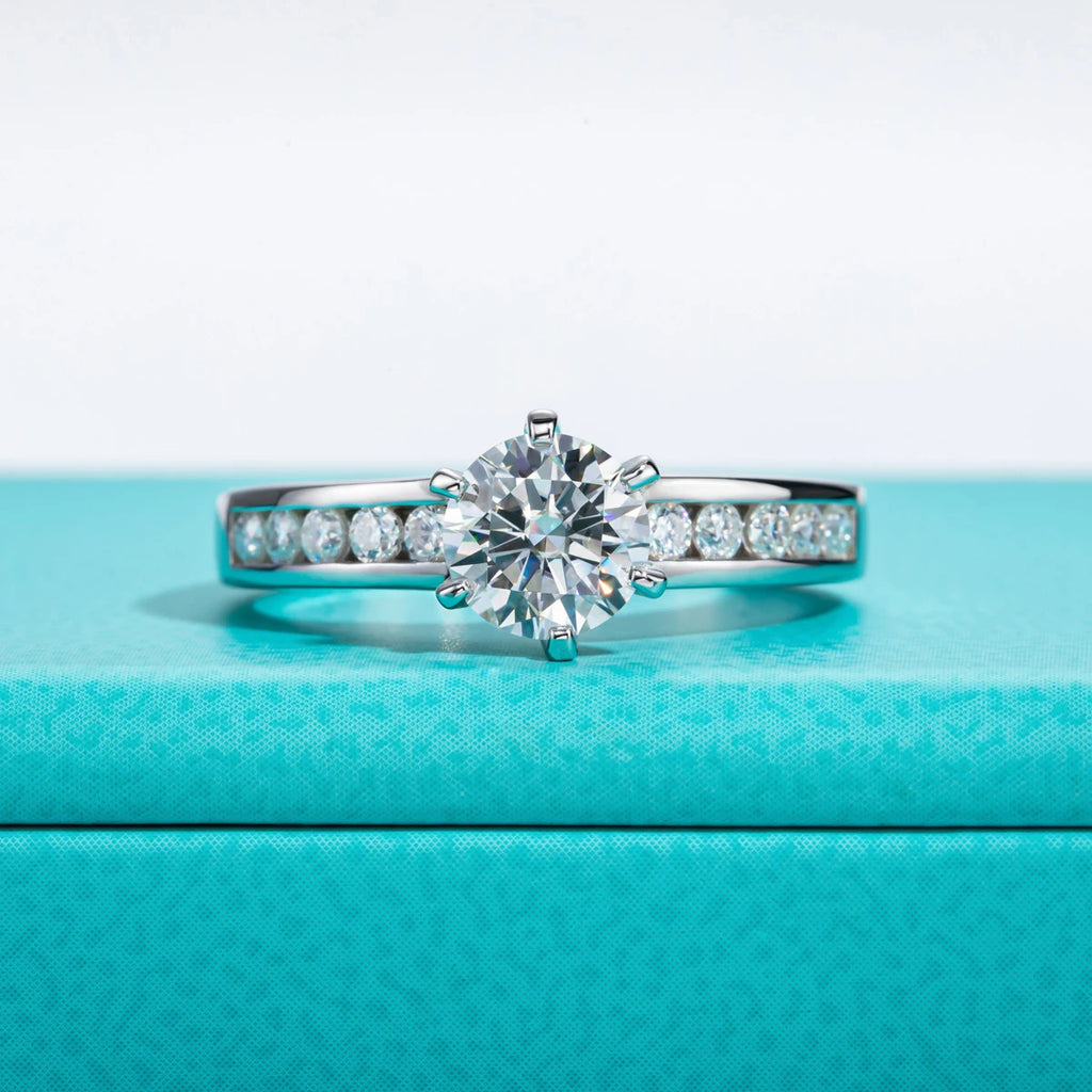 1ct D-Color Moissanite Engagement Ring - Princess or Round Cut - 925 Sterling Silver