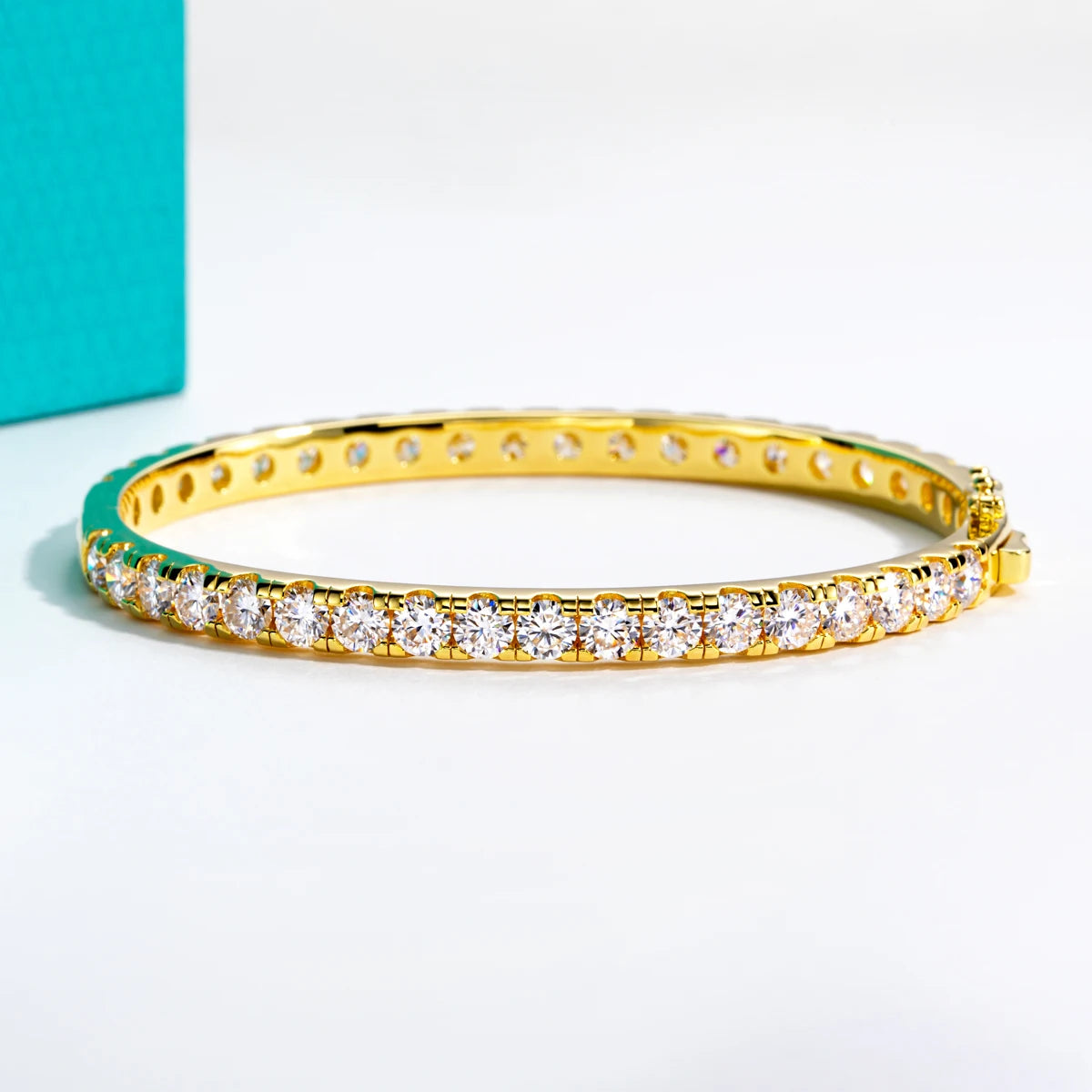 4mm Moissanite Bangle Bracelet - 925 Sterling Silver Yellow Gold Plated