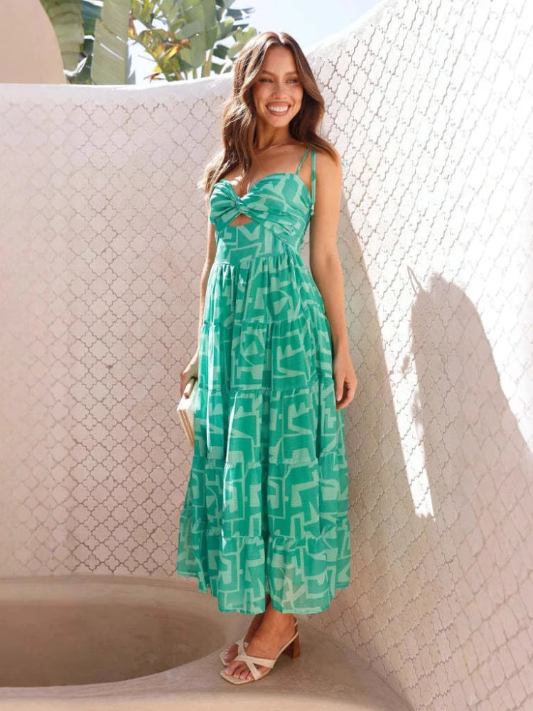 Floral Print Maxi Dress - A-Line Strap Vacation Dress