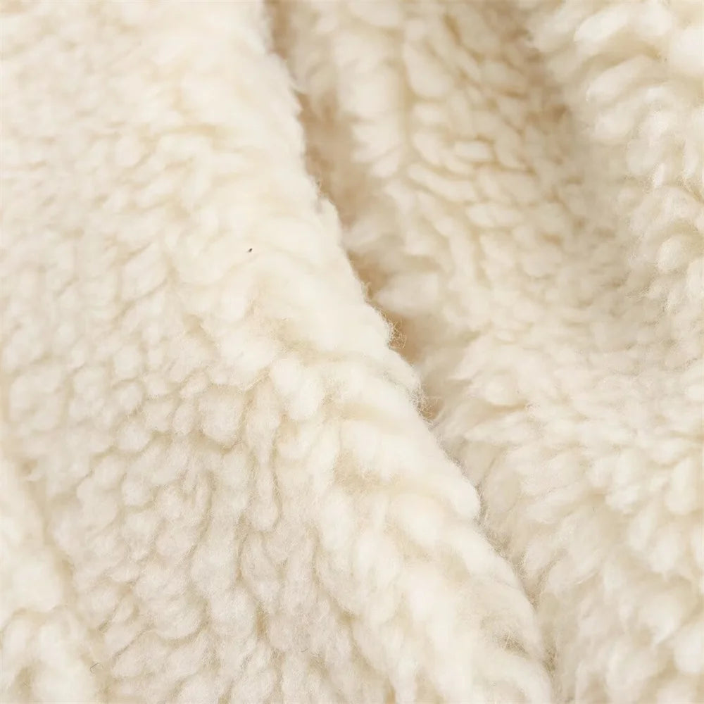 Close-up of beige sherpa fabric texture