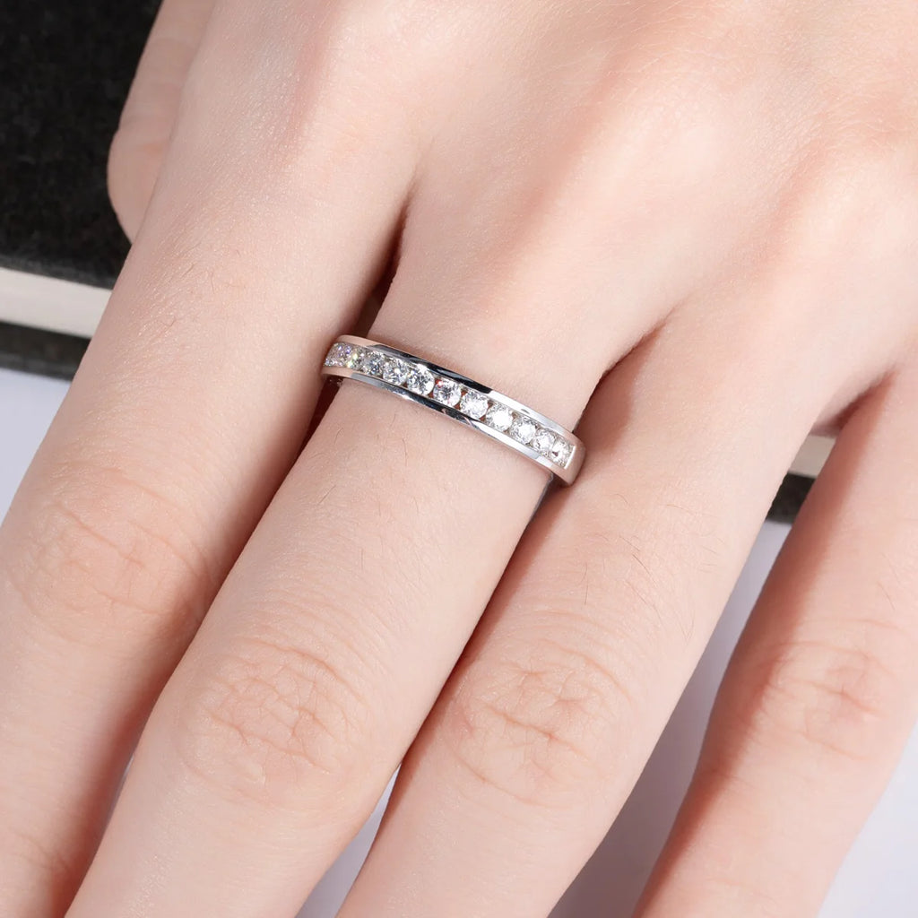 2mm Moissanite Wedding Band - Sterling Silver Round Cut Ring