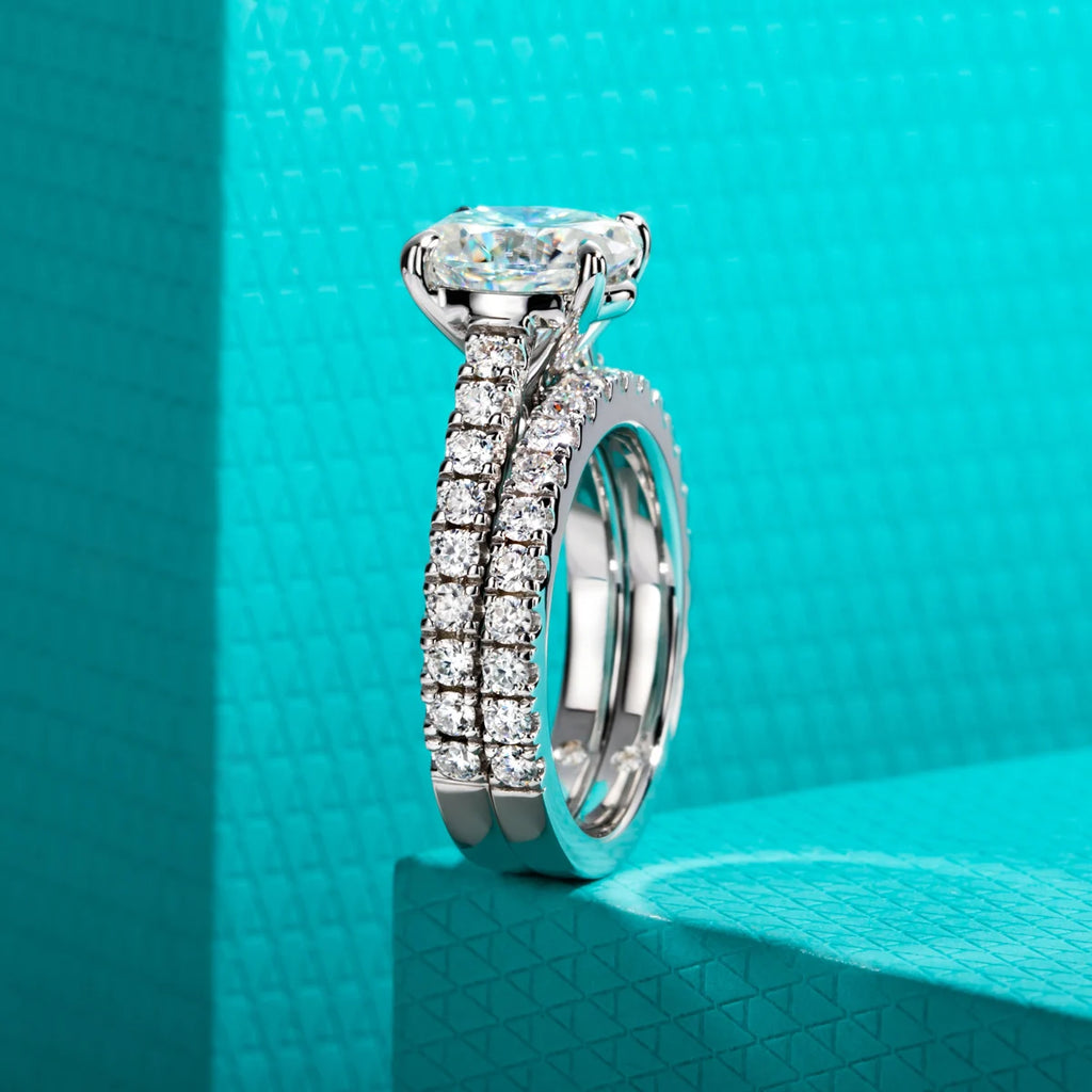 3ct Oval Cut D-Color Moissanite Bridal Ring Set - 925 Sterling Silver