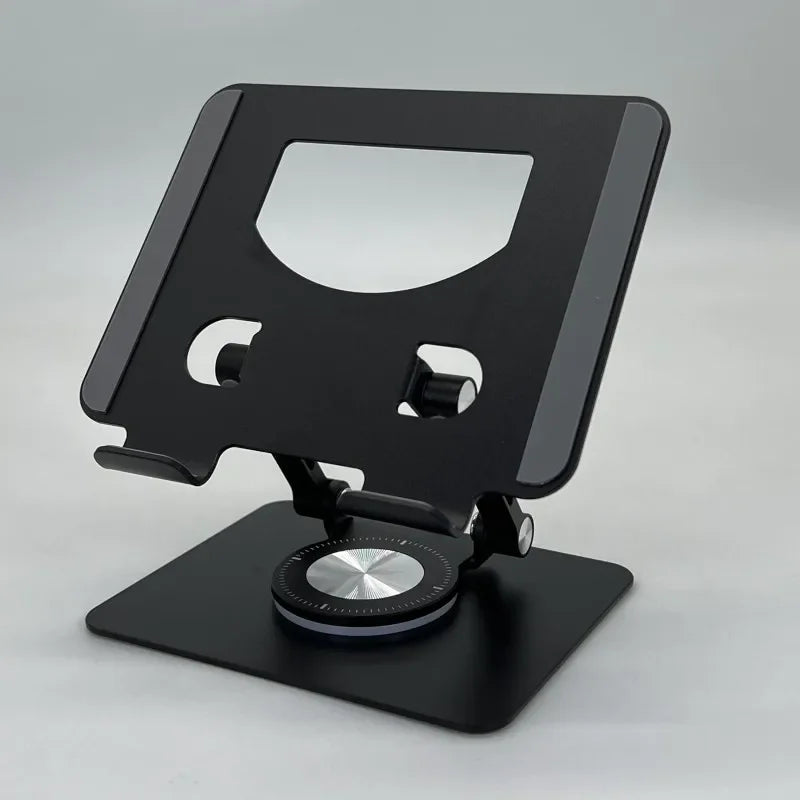 Black adjustable phone stand on a light gray background