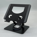 Black adjustable phone stand on a light gray background