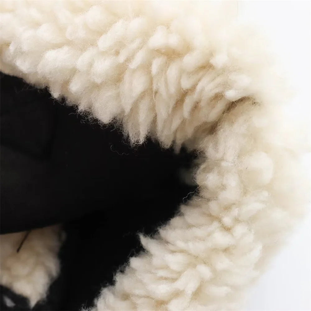 Close-up of fluffy white and black fabric texture