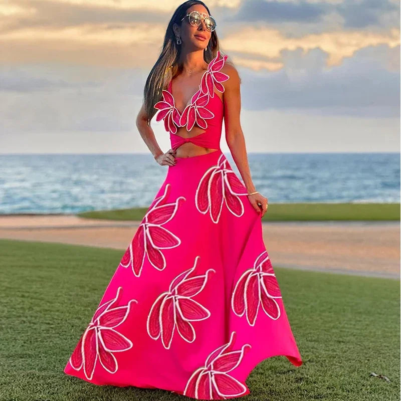 3D Flower Neck Swimsuit - Elegant Beachwear