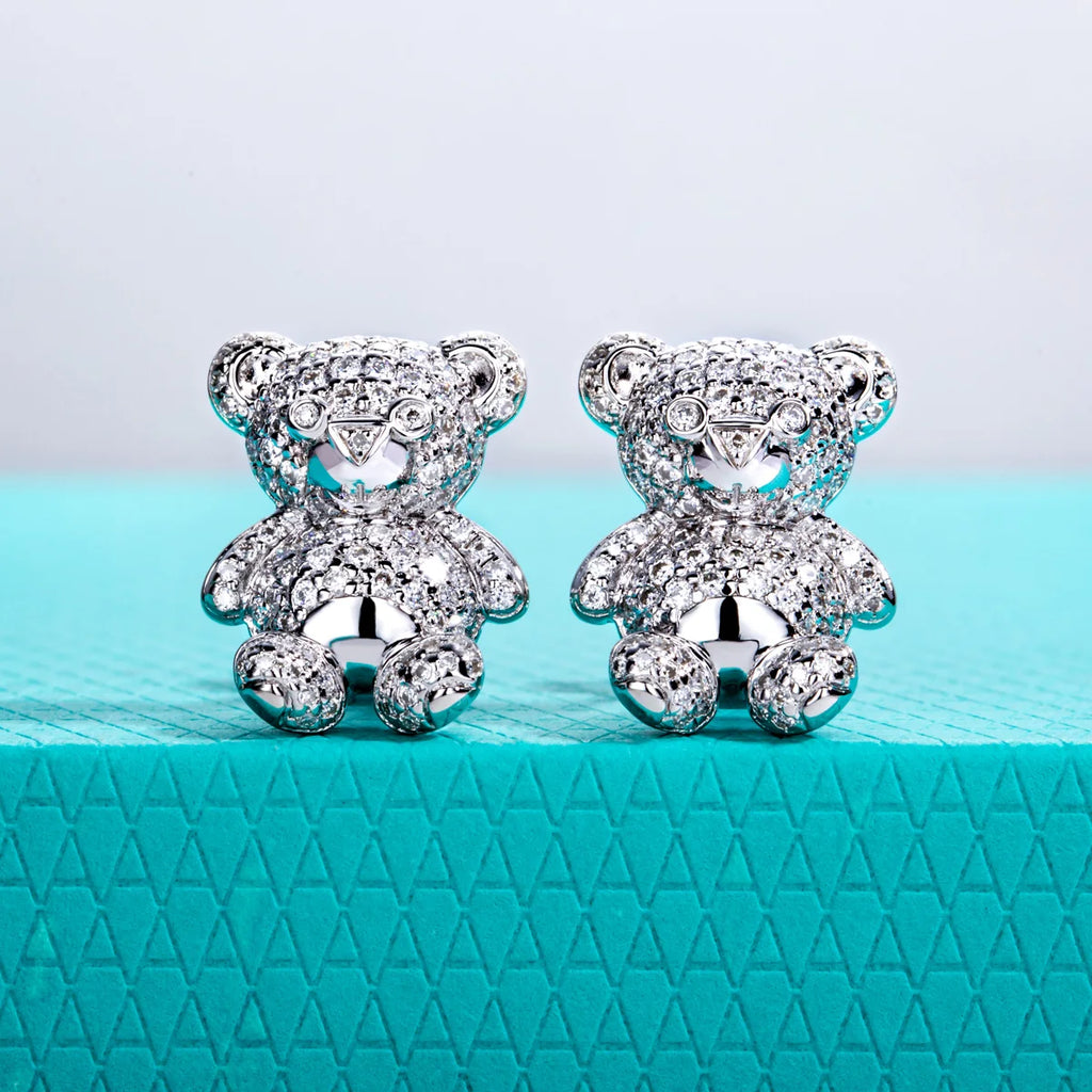 Bear Moissanite Stud Earrings - 925 Sterling Silver