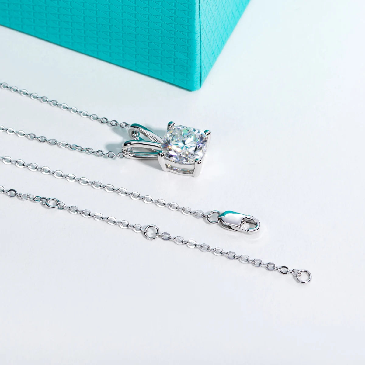 Cushion Cut Moissanite Pendant Necklace - 925 Sterling Silver D Color