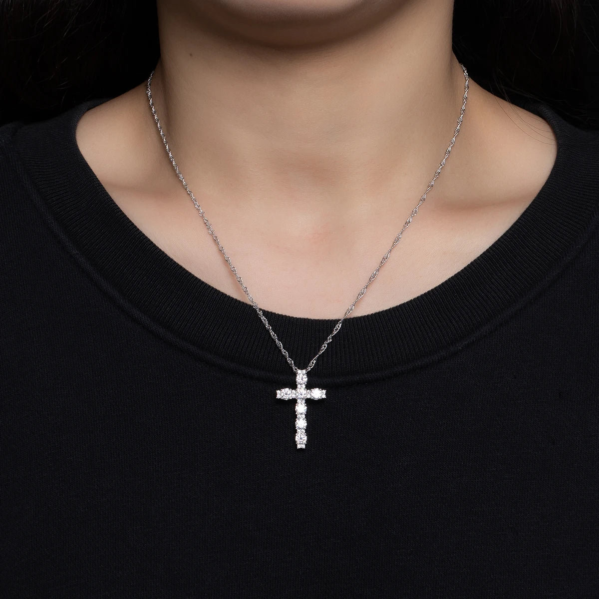 Moissanite Cross Pendant Necklace - 925 Sterling Silver 18K Gold Plated