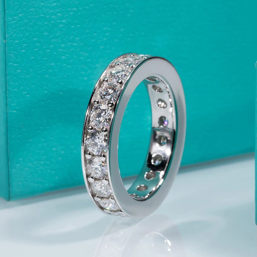 3.5mm D Color Moissanite Eternity Band - Gold Plated Sterling Silver Ring