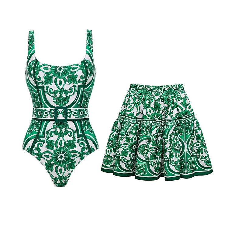 Majolica Print Swimsuit - Vintage Pattern Beachwear