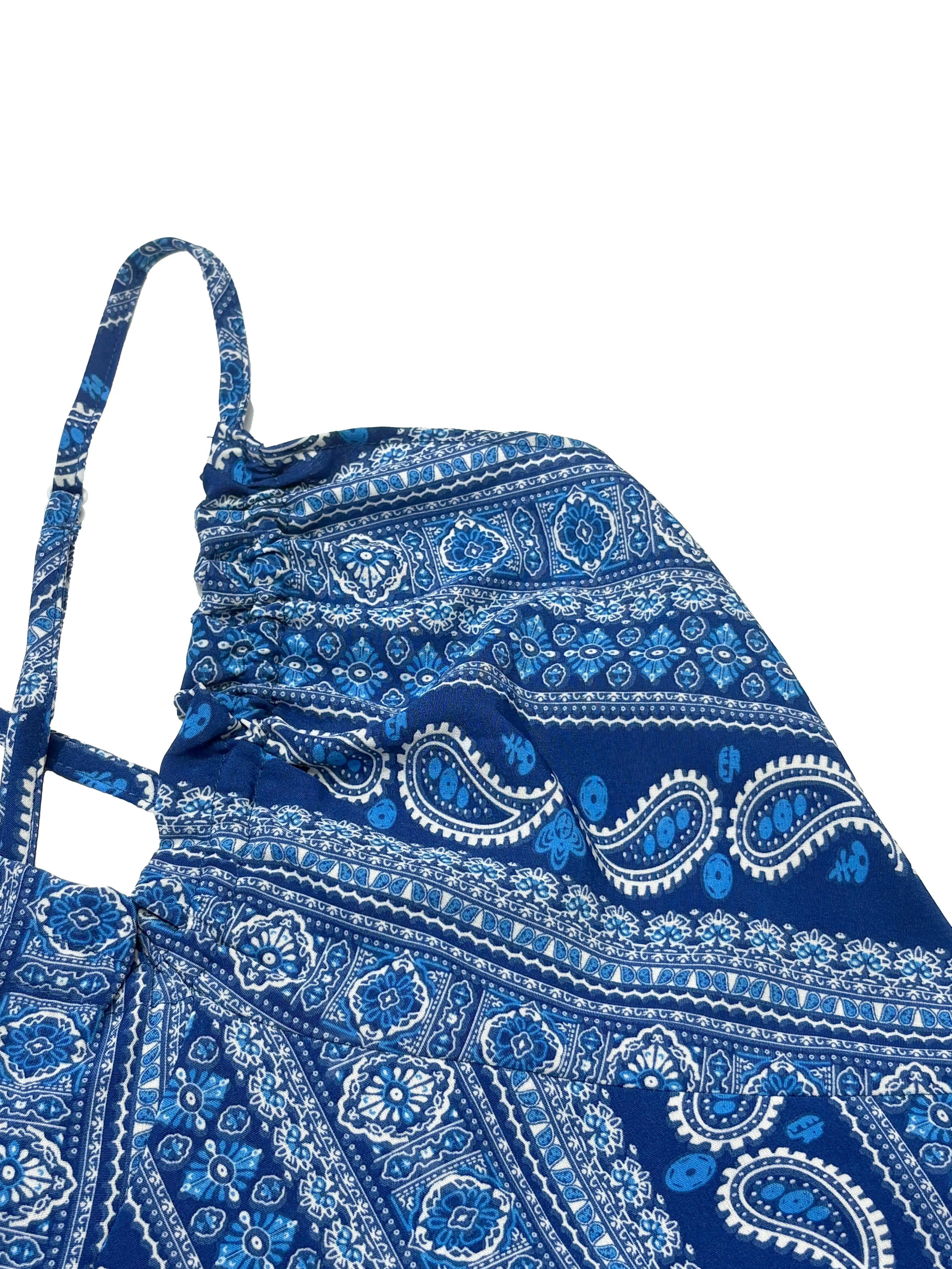 Blue patterned bag on a white background