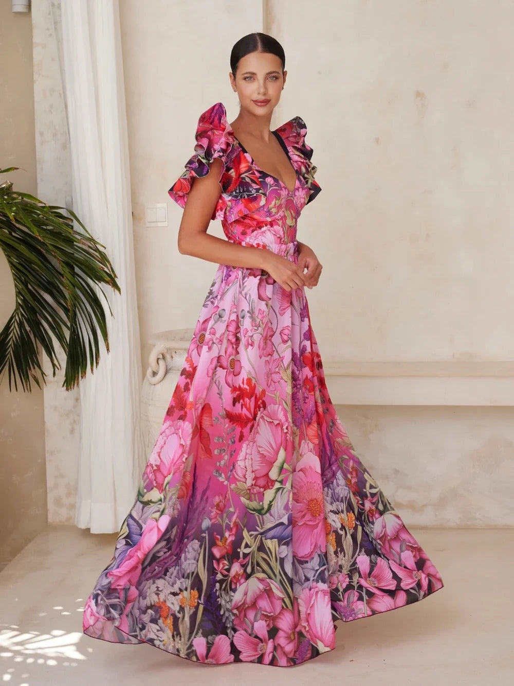 Blooming Flowers Print Swimsuit - Ruffled Beachwear