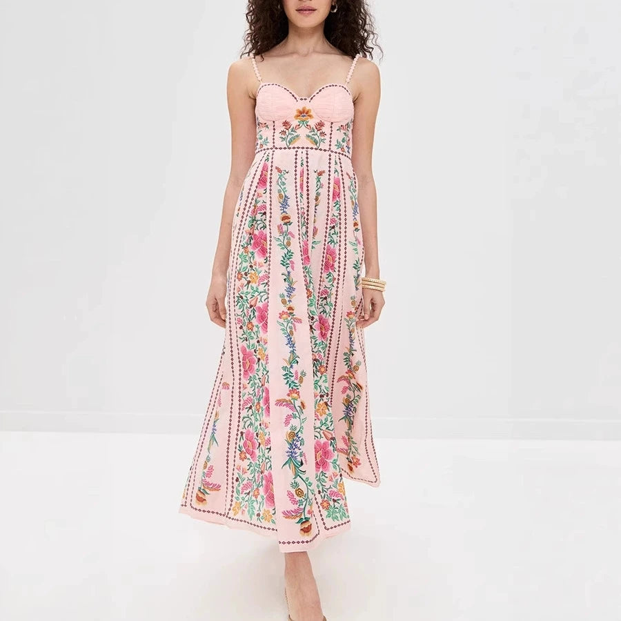 Floral Backless Maxi Dress - Cottagecore Style