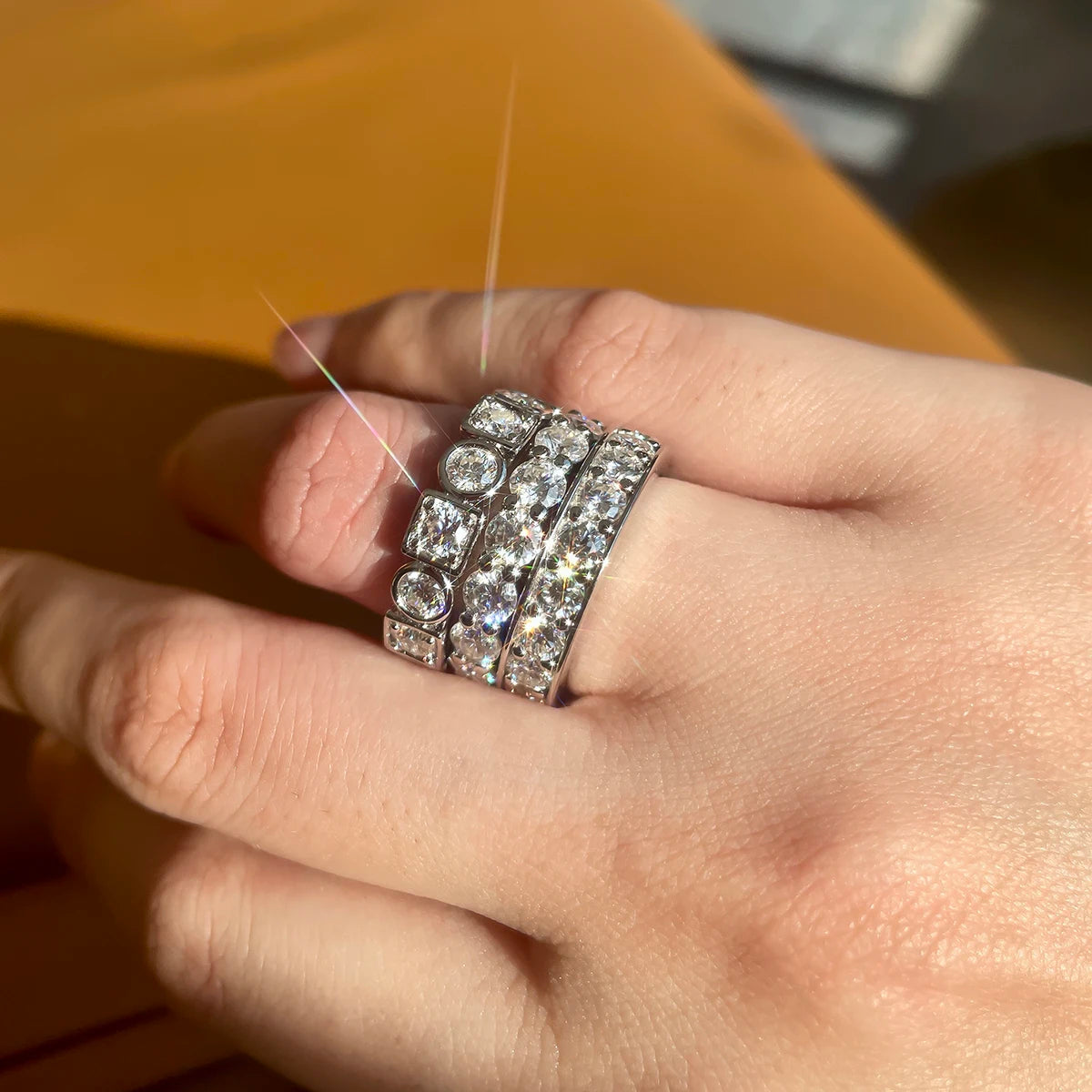 3.5mm D Color Moissanite Eternity Band - Gold Plated Sterling Silver Ring