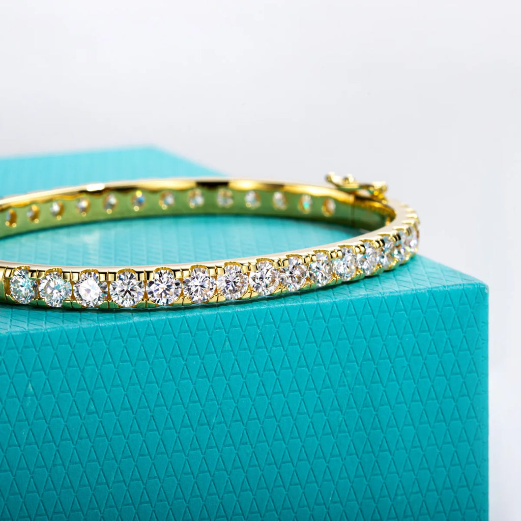 4mm Moissanite Bangle Bracelet - 925 Sterling Silver Yellow Gold Plated