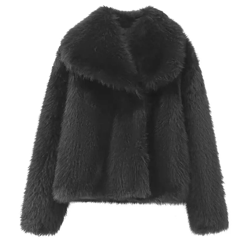 Black fluffy jacket on a white background