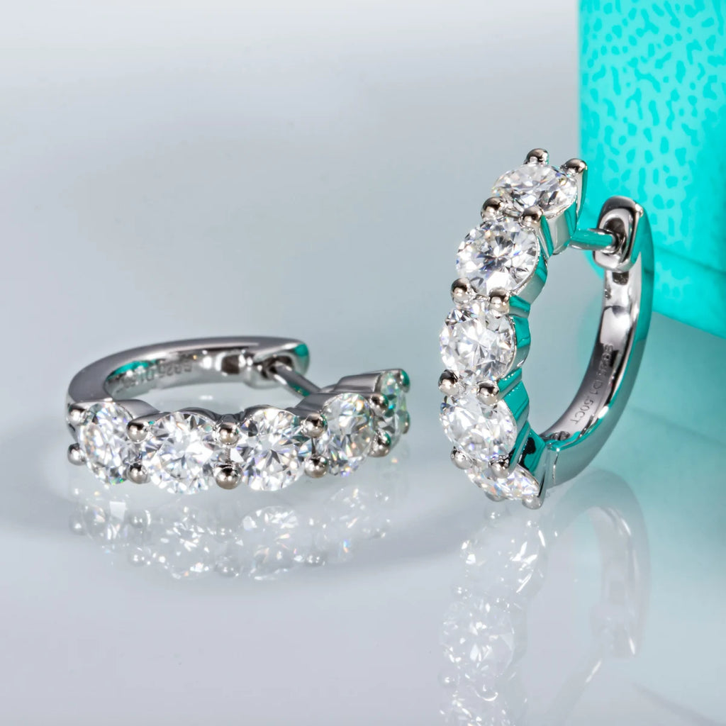 4mm D-Color Moissanite Huggie Hoop Earrings 3cttw - 925 Sterling Silver