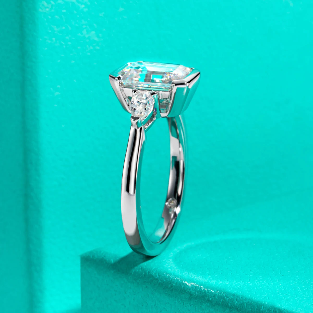 3.6ct Emerald Cut D-Color Moissanite Three Stone Engagement Ring - 925 Sterling Silver