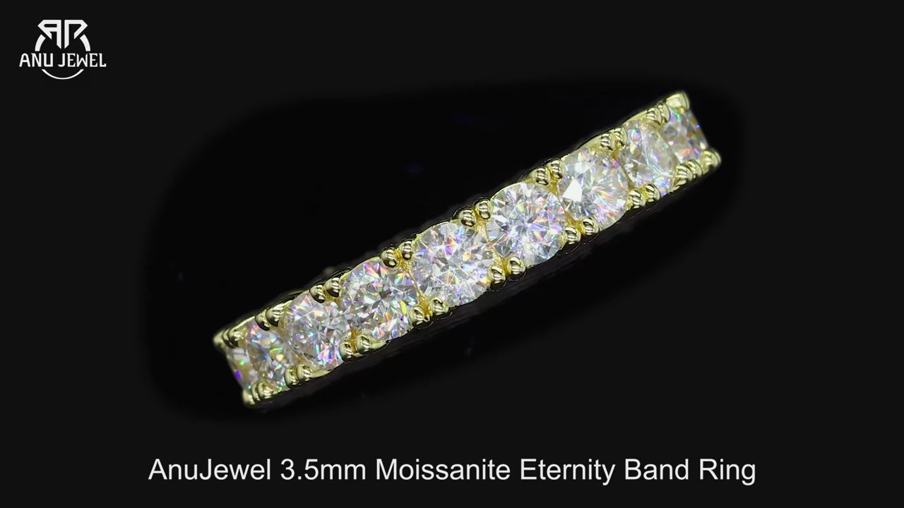 3.5mm D Color Moissanite Eternity Band - 14K Gold Plated Sterling Silver Ring