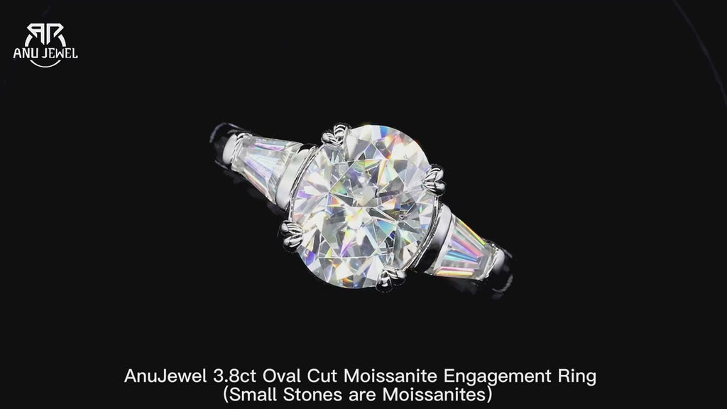 3.8ct Oval Cut D-Color Moissanite Three Stone Engagement Ring - 925 Sterling Silver