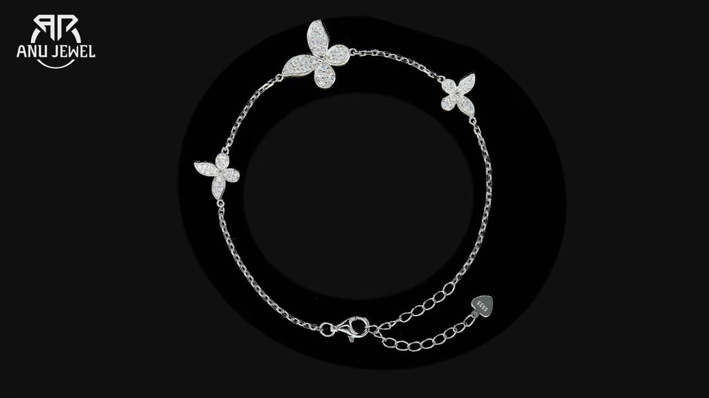 Moissanite Butterfly Bracelet - 925 Sterling Silver Adjustable