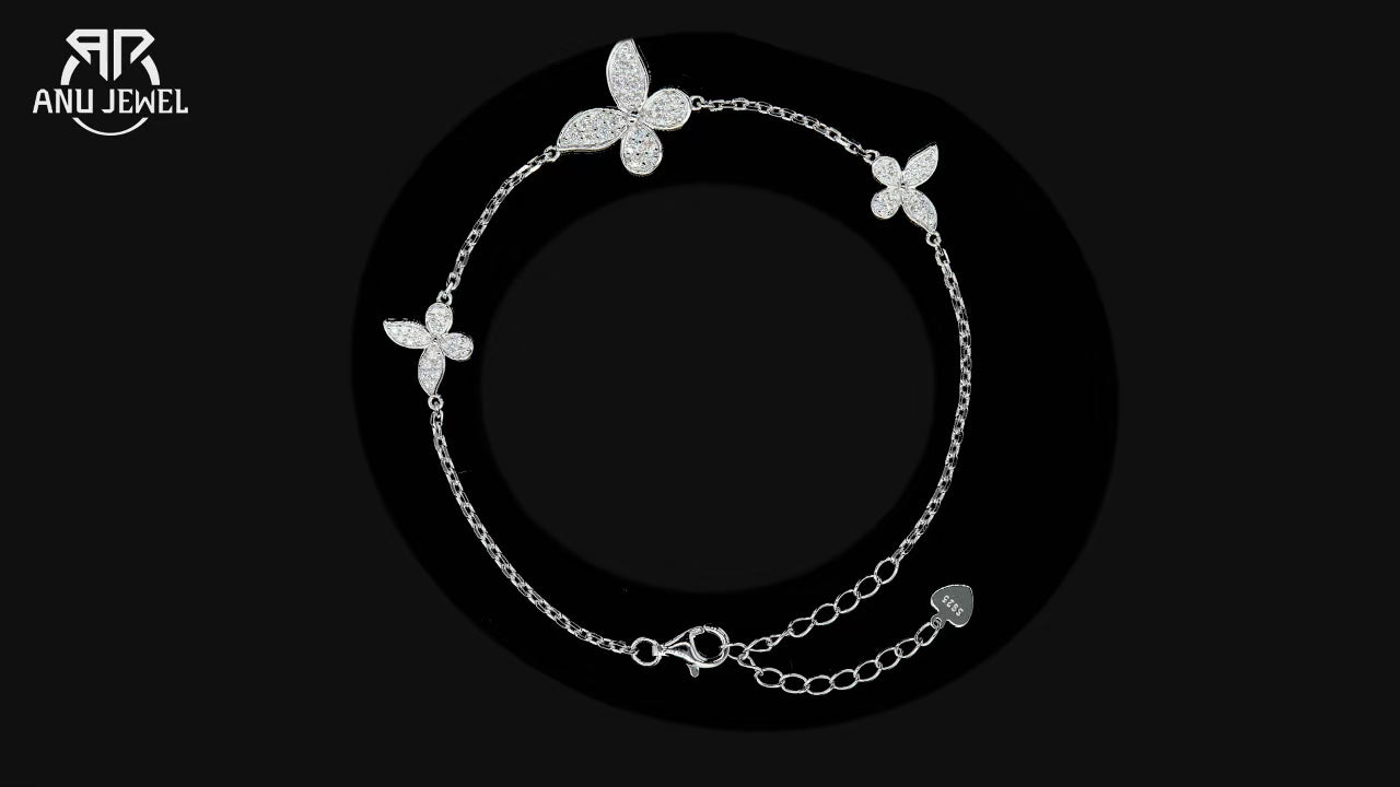 Moissanite Butterfly Bracelet - 925 Sterling Silver Adjustable
