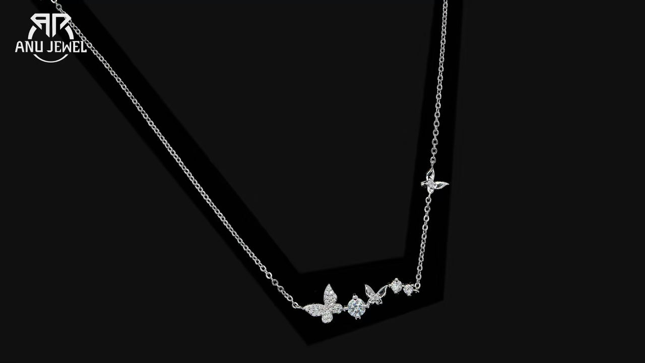 0.5ct Moissanite Butterfly Pendant Necklace - 18K Gold Plated 925 Sterling Silver D Color