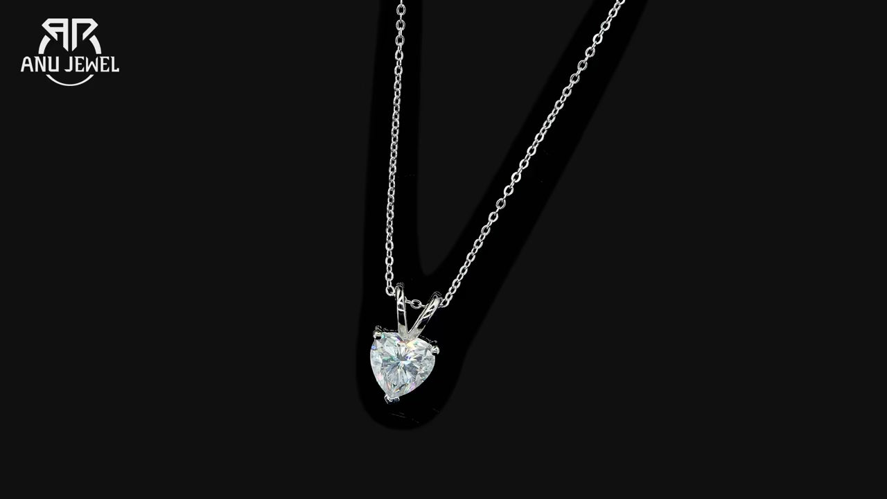 Heart Cut Moissanite Pendant Necklace - 925 Sterling Silver D Color