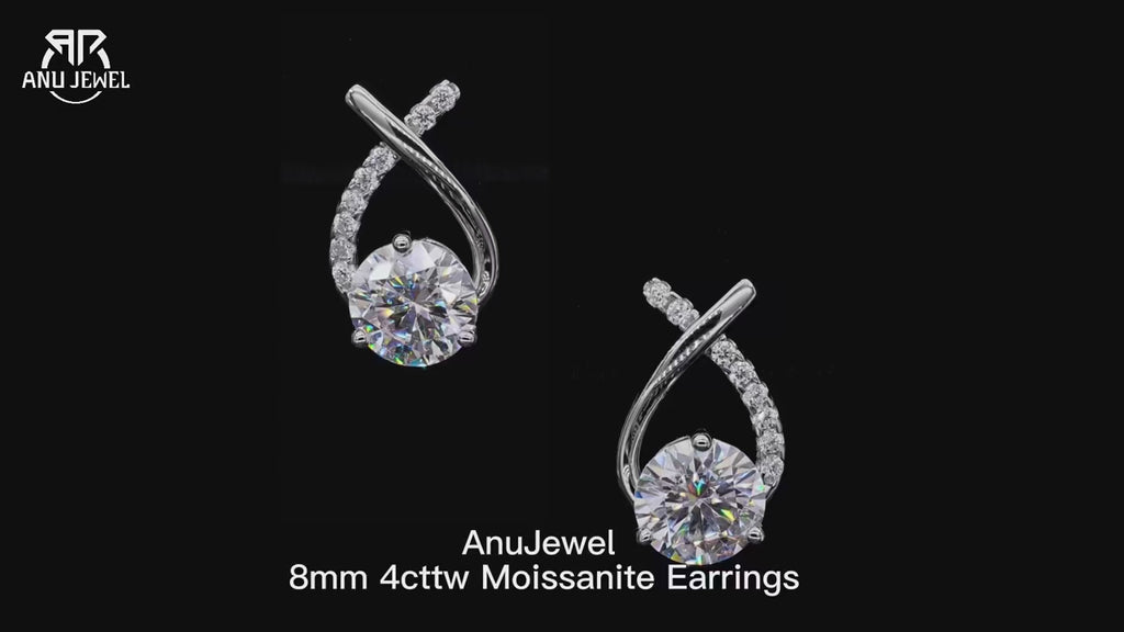 4ct D-Color Moissanite Stud Earrings - 18K Gold Plated Sterling Silver