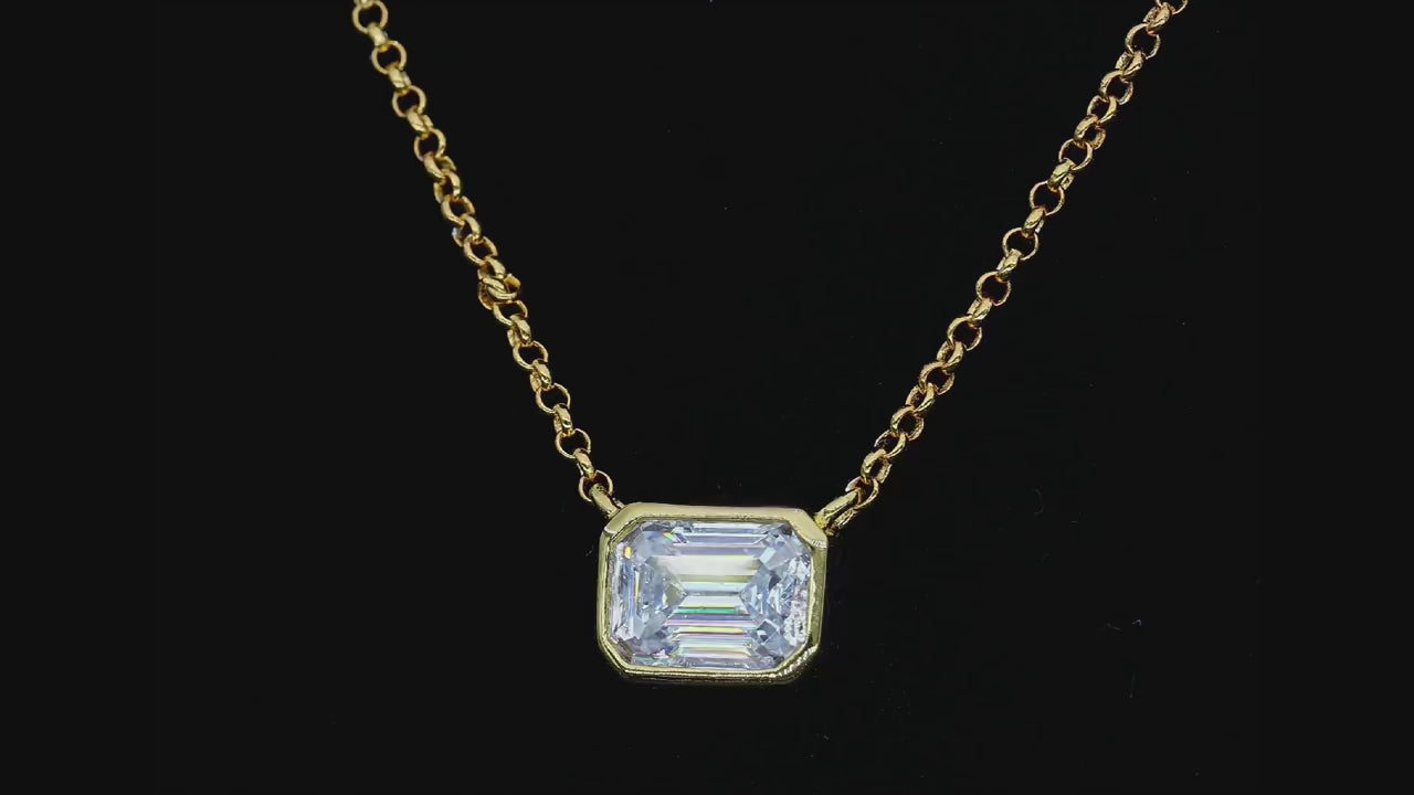 1ct Emerald Cut Moissanite Pendant Necklace - 925 Sterling Silver D Color