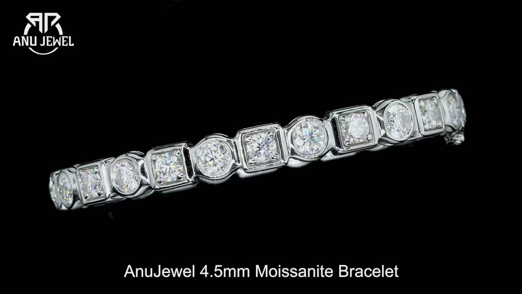 4.5mm Moissanite Bezel Bracelet - 925 Sterling Silver White Gold Plated