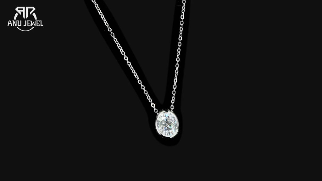 Oval Cut Moissanite Bezel Pendant Necklace - 18K Gold Plated 925 Sterling Silver D Color