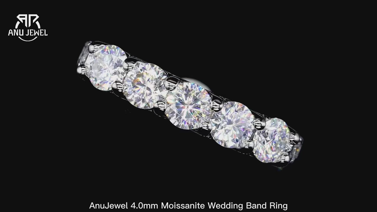 4mm D Color Moissanite Wedding Band Ring - Sterling Silver